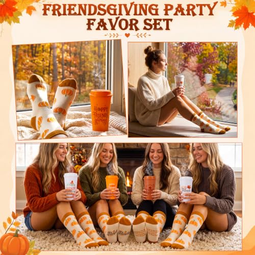 Cutecrop 52 Pcs Friendsgiving Gifts Bulk with Pumpkins Socks and 16 oz Cups - style: Maple Leaves
