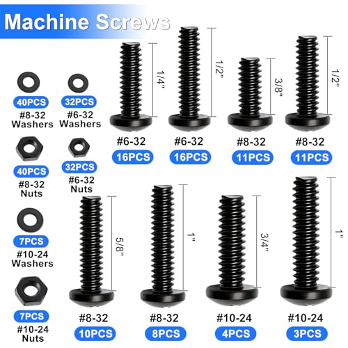 237PCS Machine Screws Nuts and Bolts Assortment Kit, 304 Stainless Steel Bolts 8 Sizes #6-32#8-32#10-24 Phillips Pan Head Hardware Screws Assortment Kit, Assorted Bolts, Nuts and Washers Kit - size: #6 #8 #10