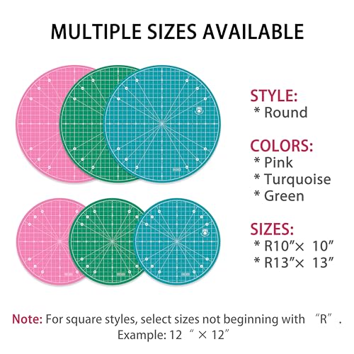 Headley Tools 13"x13" Round Rotating Cutting Mat, Self Healing Mat with 360-Degree Rotation & Anti-Slip Base, Sewing Board Cutting Mat Perfect for Fabric Quilting Leather Hobby Project, Turquoise - color: Turquoise, size: 13"L x 13"W