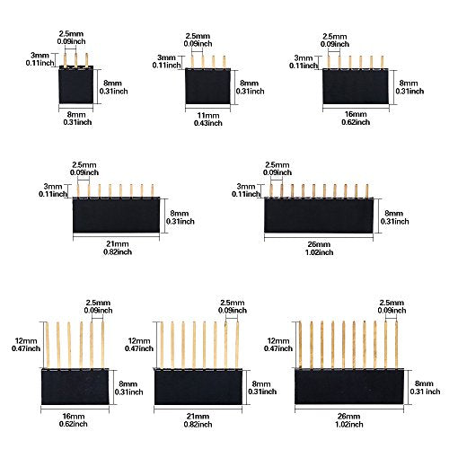 Glarks 112Pcs 2.54mm Male and Female Pin Connector Assortment Kit, 100pcs Stackable Shield and 12pcs Breakaway PCB Board Pin Header for Arduino Prototype Shield