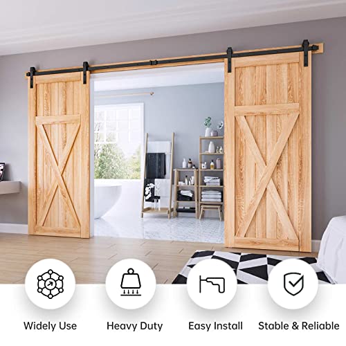 EaseLife 12 FT Double Door Sliding Barn Door Hardware Track Kit,Basic J Pulley,Heavy Duty,Slide Smoothly Quietly,Easy Install (12FT Track Kit for Double 36" Wide Door) - size: 12 Feet