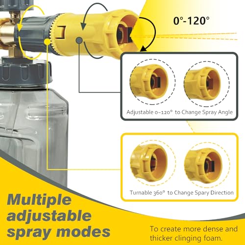 ESP Foam Cannon for Pressure Washer, Snow Foam Gun Car Wash, 1.25mm Nozzle, Adjustable Foam, Transparent Graduated Bottle, Stainless Steel Quick Connect, Fits 120-280 Bar - color: Yellow
