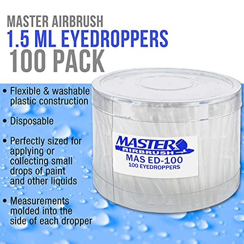Master Airbrush 100 Pipette Eyedroppers for Liquid Transfer, Airbrush Paint