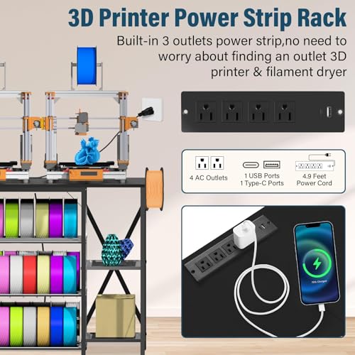3D Printer Stand with Filament Storage, 4-Tier Heavy Duty Printer Table - color: Black