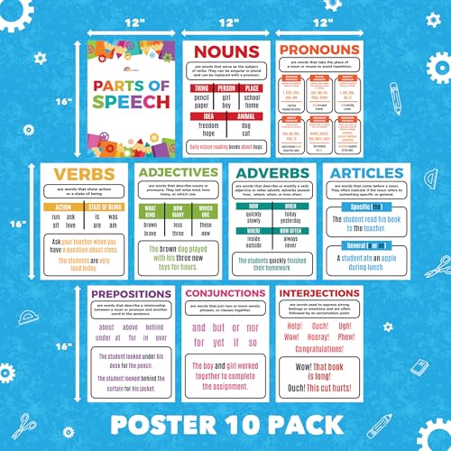 Sproutbrite 10 Pack 12"x16" Grammer & Parts of Speech Posters - color: Parts of Speech (10 Pack)