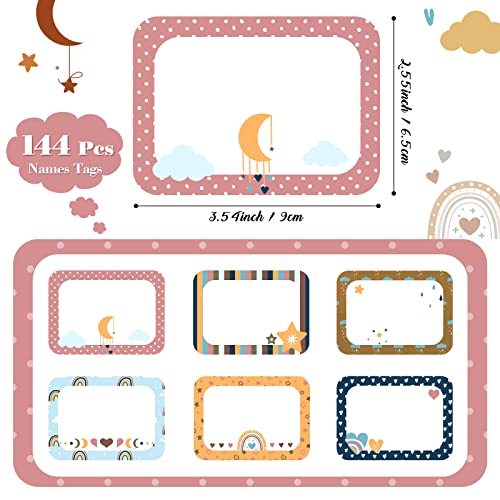 Nezyo 144 Pcs Boho Name Tag Stickers, Rainbow Classroom Desk Labels - style: Modern Style