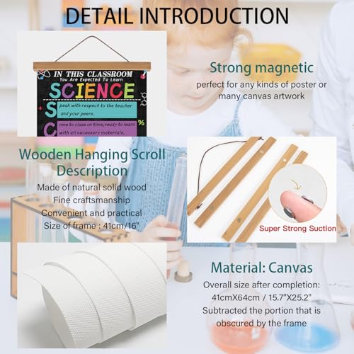 HPNIUB Science Classroom Wall Art With Wood Magnetic Poster Hanger, Positive Chemistry Poster (15.7’’X25.2’’), Experiment Quote Canvas Art Painting for Bulletin Board Laboratory Kids Playroom Classroom Decor