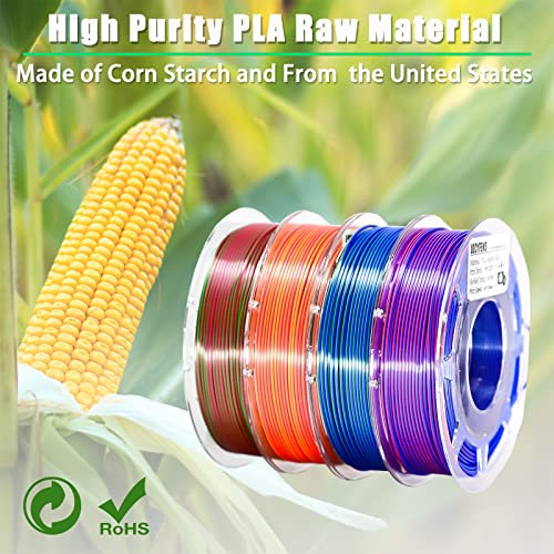 3D Printer Filament PLA, Rainbow PLA Filament 1.75mm +/-0.02mm, Silk PLA Dual Color Filament, 2 in 1 Coextrusion 3D Filament Bundle 200g x 4 Spools - color: 4 Pack Dual-color