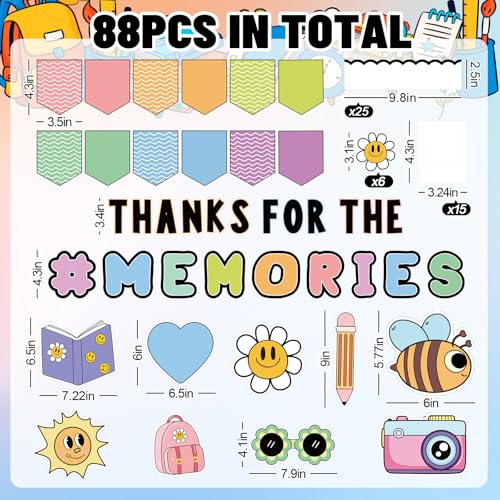 FYSUIMU 88Pcs Graduation Bulletin Board Decorations Set Memories Boho Daisy DIY Photo End of The Year Cutouts for Class of 2026 School Classroom Blackboard Chalkboard Wall Decor