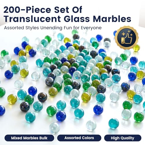 POPLAY 200PCS Marbles Bulk with Whistle, for Marbles Run and Racing Games - style: Multi-color clear marbles