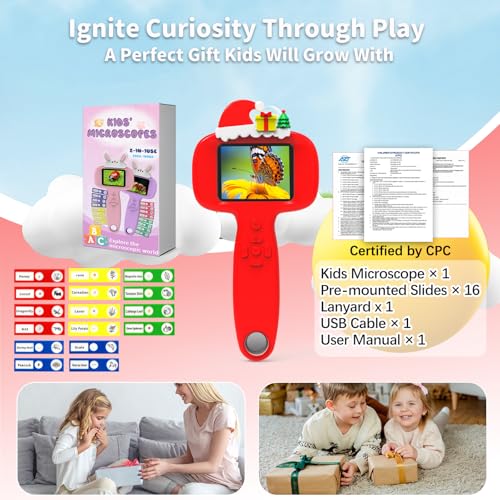 BLACKROOT Microscope for Kids, 2.4" Handheld Digital Pocket Microscope - color: Red