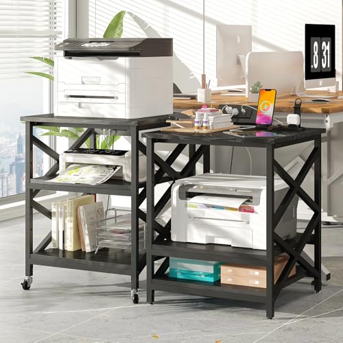 METYERRY 24"x23.6" Large Printer Stand with Power Outlet, 3 Tier Cart - color: Black