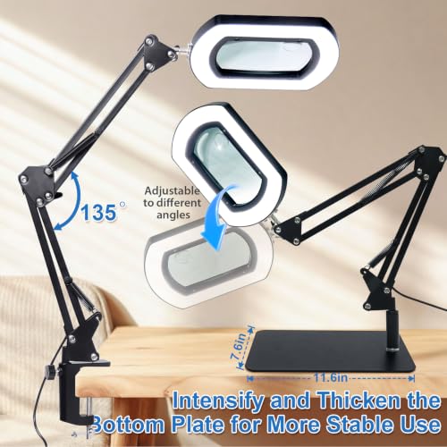 12X Magnifying Glass with Light and Stand, Desk Magnifier, Black - color: Black