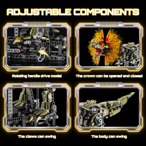 HJPLPXH Mechanical Dilophosaurus Building Blocks Set with LED Eyes - style: Dilophosaurus