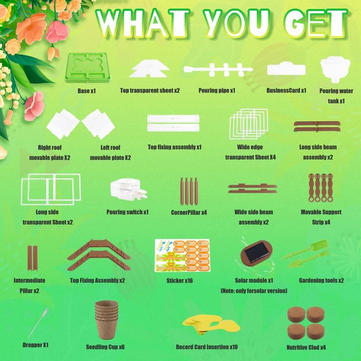 Kids Plant Growing Kit - Kids Greenhouse & Flower Growing Kit with Upgraded Irrigation & Grow Light – Perfect Gardening for Kids(Solar Green)