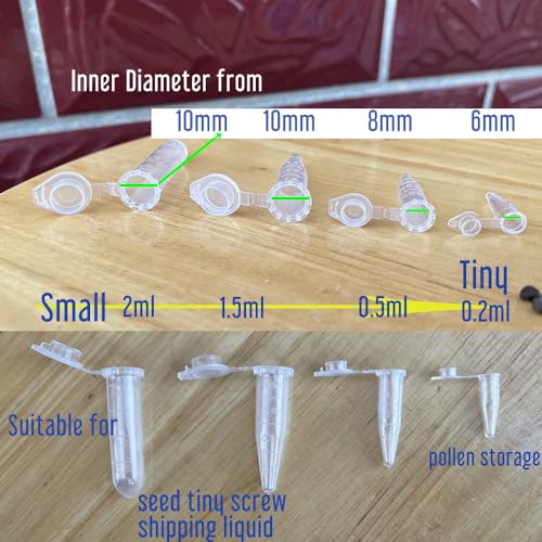 100 Piece 0.5ml Tiny Microcentrifuge Tube Graduated Holder Vial Tiny Container with Snap Cap, Clear EP Tube for Tiny Seeds Pollen Storage