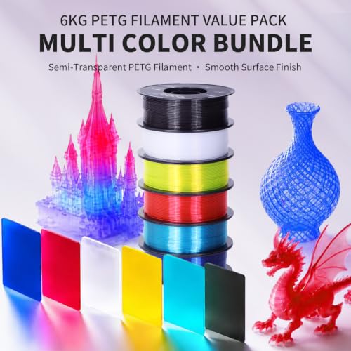 Translucent PETG Filament 1.75mm, 6kg, 6-Color Bundle - color: Mtranslucent Petg 1kg*6