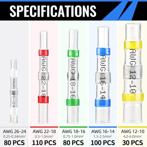 400PCS Solder Seal Wire Connectors, Sopoby Self Soldering Heat Shrink Butt Connector Solder Sleeve Waterproof Insulated Electrical Butt Splice Wire Terminals for Marine Automotive Boat Truck