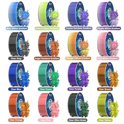 PETG Filament 16KG Color Mix Bundle – 16 Rolls (1KG Each), 1.75mm ±0.02mm High Precision, Transparent & Gradient Colors, High Toughness & Heat Resistance, Compatible with FDM 3D Printers - color: 16 Colors - Transparent & Gradient Set, size: 16KG