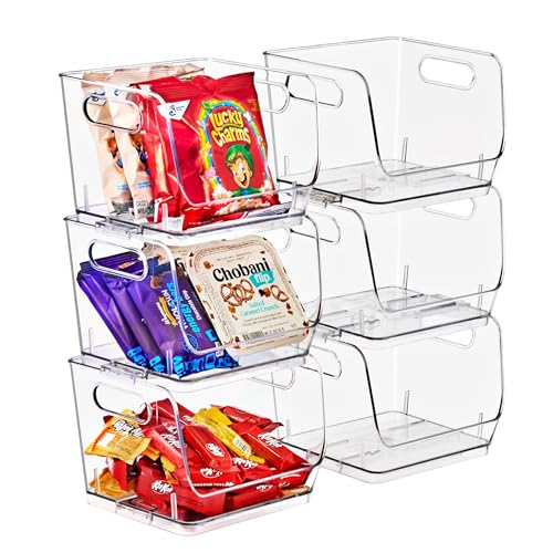 Sorbus Clear Pantry Organizer with Stackable Storage Bins, Open Front - size: Small Square, style: 6 Pack