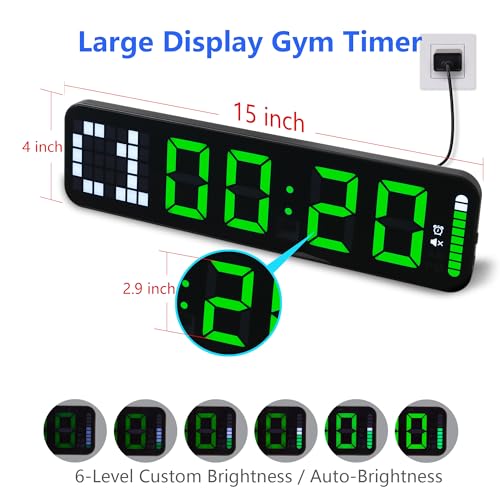 Gym Timer 15'' Large Wall Clocks for Home Gym, Interval Workout Countdown Clock Remote Control for Boxing Crossfit Fitness Tabata Home Gym Accessories - color: Blcak+green