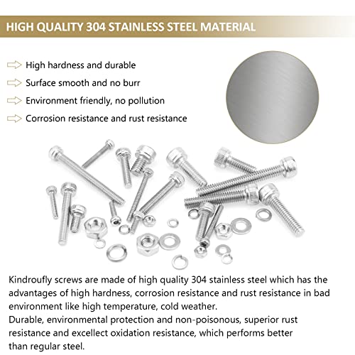 1504 Pieces Socket Head Cap Screws Nuts Washers Kit, Kindroufly M2 M3 M4 Screw Assortment Kit, Metric Screw Set, Bolts and Nuts, Machine Screws, 304 Stainless Steel, Fully Machine Thread, Silver - size: Socket Head