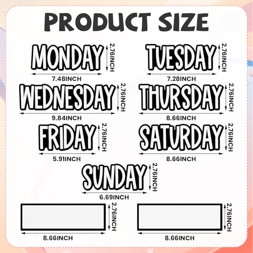 Ireer 9 Pcs Days of the Week Magnets for Whiteboard Calendar,Black - color: Black