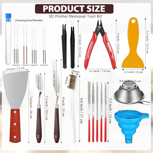 Minatee 25 Pcs 3D Printer Tools Kit Nozzle Cleaning with Scrapers Files