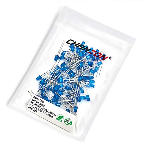 CHANZON 100 pcs 3mm Blue Diffused LED Diode Lights (DC 3V 20mA) - color: I) Blue-blue (100pcs)