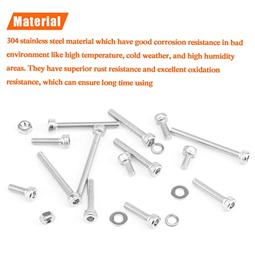 HELIFOUNER 540 Pieces M3 x 6mm /8mm /12mm /16mm /20mm /25mm /30mm, Hex Socket Head Cap Screws Bolts Washers Nuts Kit, 304 Stainless Steel - size: M3, style: Socket Head Screws
