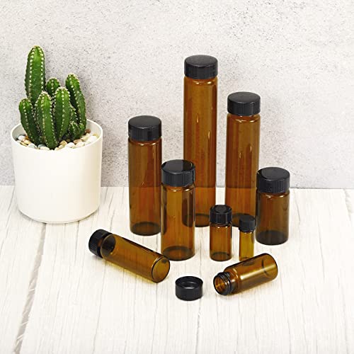 PATIKIL 30mL Reagent Media Bottle, 10 Pack Round Glass Storage Bottles Plastic Screw Cap for Lab Home, Brown - size: 30mL