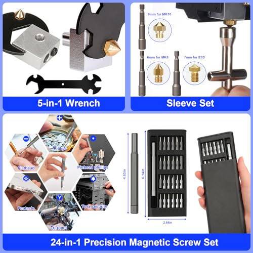158 PCS 3D Printing Tool Kit, 3D Printing Accessories with Nozzle Cleaning Kit, Deburring Tool, Digital Caliper, Mini Rotary Tool, Smoothing Tools, 3D Printer Tools for Removing Finishing 3D Print - color: 158PCS