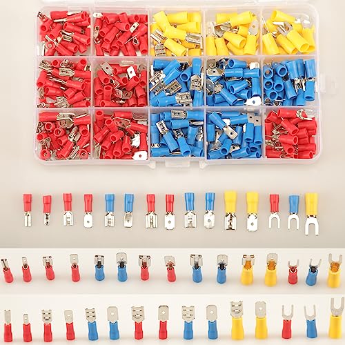 Feggizuli 330PCS Crimp Connectors, 2.8mm 4.8mm 6.3mm Male and Female Spade Connector kit, 15 Types Crimp Terminals Electrical Connectors, Electrical Terminals Includes Spade Ring Fork Wire Connectors - size: 330pcs