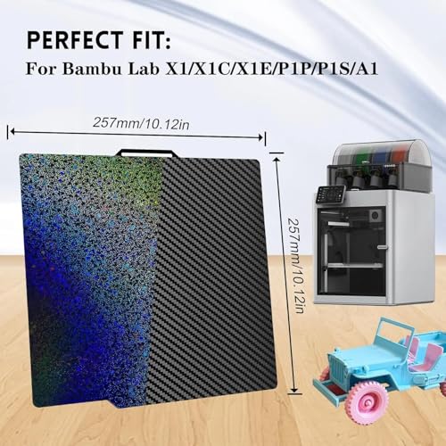 IdeaFormer-3D Flexible Rainbow Starry PEY+Carbon Fiber PET Spring Steel Plate for Bambu Lab X2D X1 X1C X1E P1P P1S P2S A1, Double Sided Textured PEY PET Build Plate 257x257mm for Bambu 3D Printers - color: Smooth PET+Smooth PEY