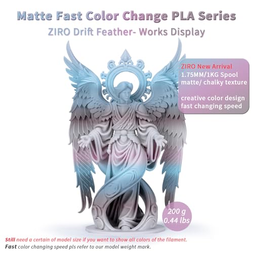 ZIRO 3D Printer Filament, Fast Color Change, Matte PLA 1KG, Drift Feather - color: Drift Feather (Matte)