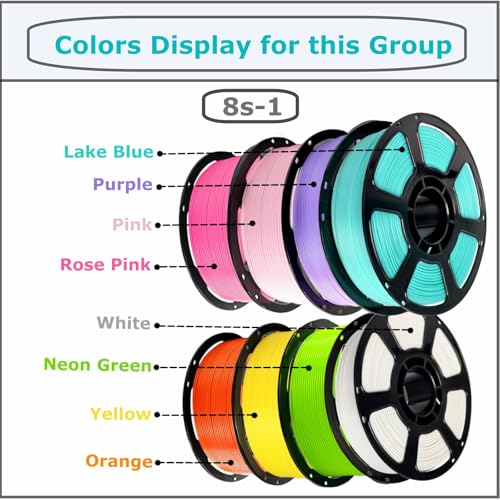 PLA Plus 3D Printer Filament 1.75mm,8 Color 8KG FDM Spool - color: Pla-(1kg*8 Plus Lakeblue+purple+pink+rosepink+white+neongreen+yellow+orange)
