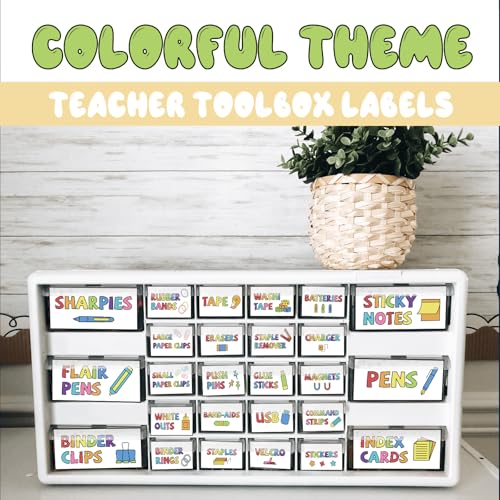 42 Pieces Teacher Toolbox Labels Tool Box Storage Label Classroom Supply Decor for Back to School Teachers Classroom Organization (Colorful) - style: Colorful