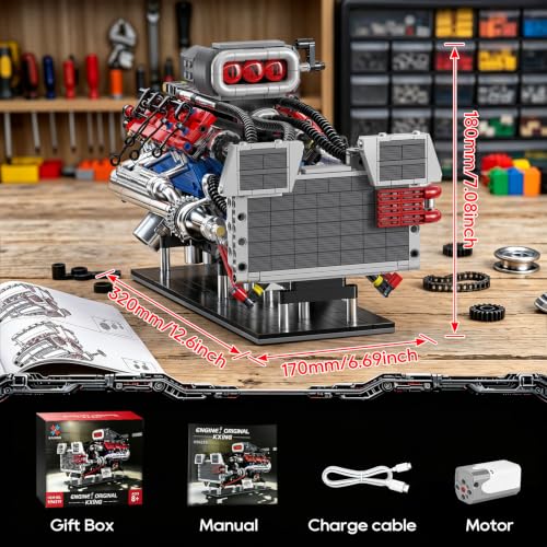 V8 Engine Model Kit that Runs, 1145PCS Advanced Muscle Engine Kit