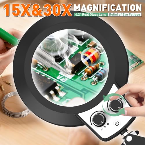 Magnifying Glass with Light, Overhead Knob Magnifier Lamp 15X 30X - size: 15X 30X 35in Adjustable Arm