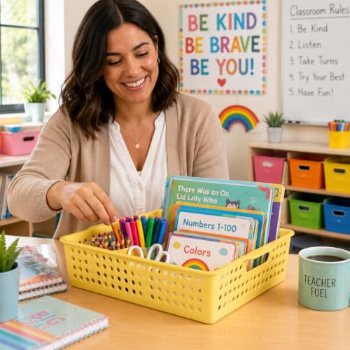 6 Pack Turn‑in Paper Trays for Classroom, Pastel - color: Pastel