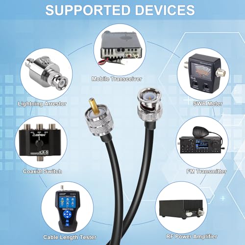 TUOLNK BNC to UHF Jumper Cable RG58-12in (30cm) 50 ohm for CB Radio PL259 to SO239 Male Extension Cable 2Pcs - size: 0.98ft-2pcs