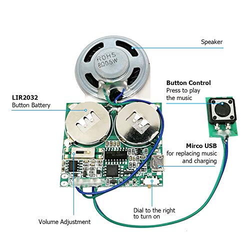 Icstation Recordable Sound Module, 8M USB Programmable Sound Chip with Speaker, Push Button Activated Charging Sound Board for DIY Mother's Day Greeting Card, Creative Electronics Project - color: Button Control with Battery