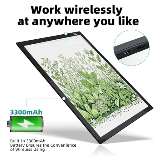 ME456 Rechargeable Drawing Board, Lithium Battery Powered 15" Light Table - style: 15" Black (Rechargeable)