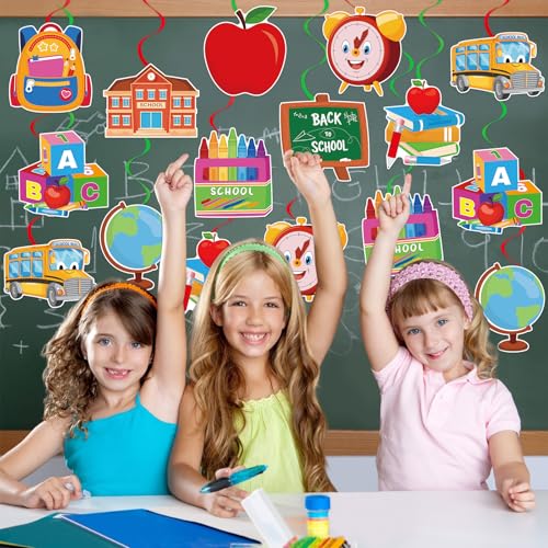 40Pcs Back to School Hanging Swirl Decorations, Classroom Ceiling Hanging Swirls Welcome Back to School Foil Swirls Streamers for Classroom Party Decorations - color: Back to School