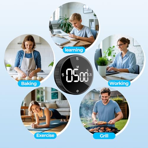 Digital Kitchen Timer, Large Display Magnetic Countdown Countup Timer, 3 Preset Times (5, 15, 25),Volume & Brightness Adjustable for Cooking Classroom Studying, Easy for Kids(Gunmetal 1PCS) - color: Gunmetal