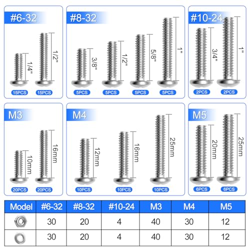 408PCS Machine Screws Nuts and Bolts Assortment Kit, 304 Stainless Steel Bolts #6-32#8-32#10-24 M3 M4 M5 Phillips Pan Head Hardware Screw Assortment Kit, Assorted Bolts, Nuts and Washers Kit - size: SS #6 #8 #10 M3 M4 M5