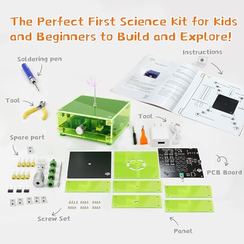 eUda+ STEM Tesla Lightning Kit for Kids&Adults Science Kits for Kids Age 12-14 Electronic Stem Kits for Kids Age 14-16 Toys for Teenage Boys 16-19 Build Your Tesla Coil Kit (Soldering Version, BFG) - size: Fire Wheel-Transparent Grey (FWTG)