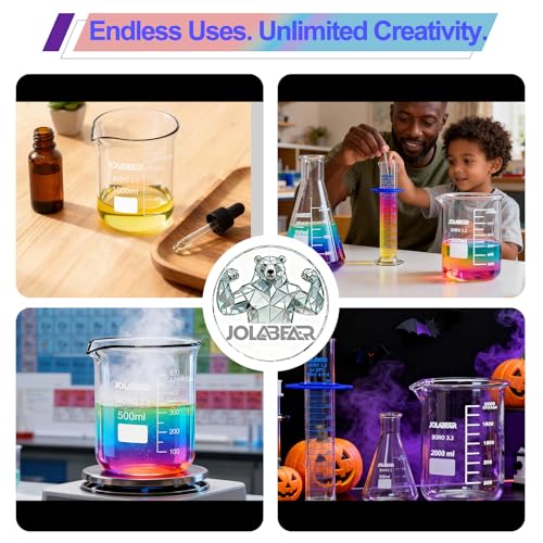 JOLABEAR Glass Beaker Set, 7 Sizes 10-1000 mL - size: 10-1000ml 7pcs