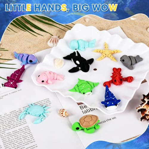 12 Pack 3D Printed Ocean Animal Toys Flexible PLA Sea Desk Decor Set - size: Marine Animals, style: 12 PCS