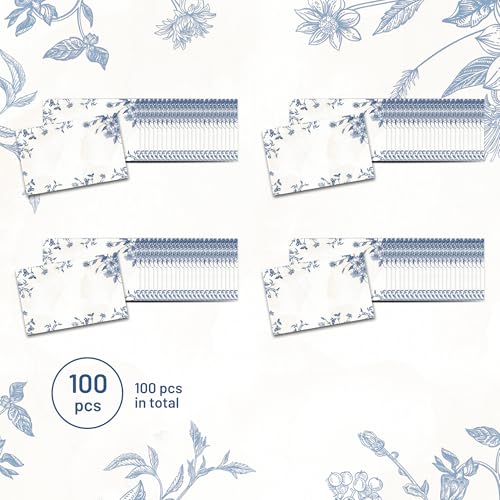 Mobiusea Creation Vintage Blue Floral Blank Name Tag Stickers 100pcs